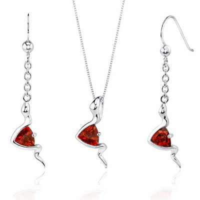 Garnet Pendant Earrings Set Sterling Silver Trillion 1.5 Carats