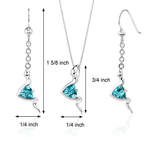 Swiss Blue Topaz Pendant Earrings Set Sterling Silver