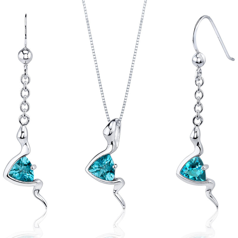 Swiss Blue Topaz Pendant Earrings Set Sterling Silver