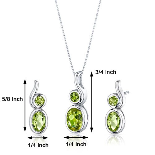 Peridot Pendant Earrings Set Sterling Silver oval Shape 2.5 cts