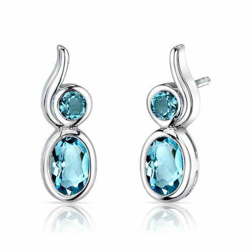 Swiss Blue Topaz Pendant Earrings Set Sterling Silver oval