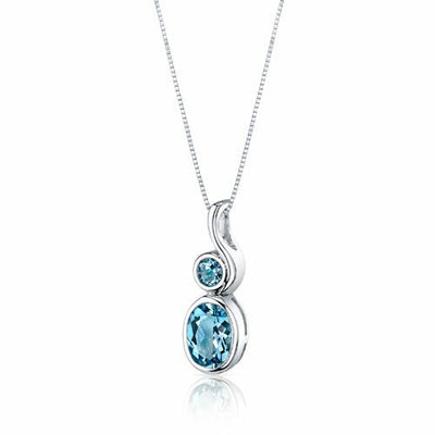 Swiss Blue Topaz Pendant Earrings Set Sterling Silver oval