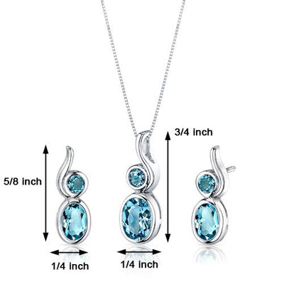 Swiss Blue Topaz Pendant Earrings Set Sterling Silver oval