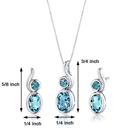 Swiss Blue Topaz Pendant Earrings Set Sterling Silver oval