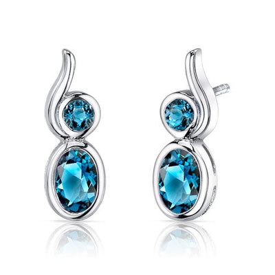 London Blue Topaz Pendant Earrings Set Sterling Silver 2.75 Carats