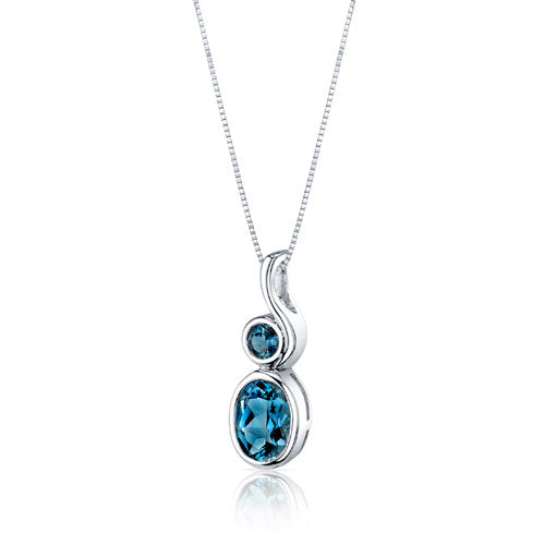 London Blue Topaz Pendant Earrings Set Sterling Silver 2.75 Carats