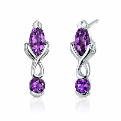 Amethyst Pendant Earrings Set Sterling Silver marquise 2.25 cts