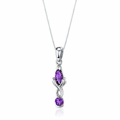 Amethyst Pendant Earrings Set Sterling Silver marquise 2.25 cts