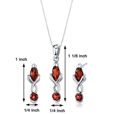 Garnet Pendant Earrings Set Sterling Silver marquise 3 Carats