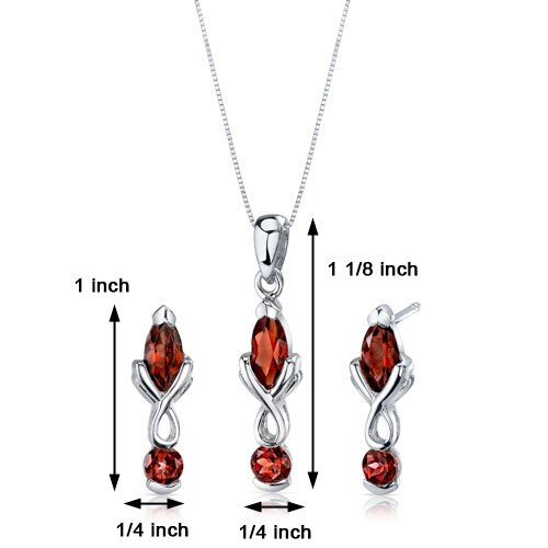 Garnet Pendant Earrings Set Sterling Silver marquise 3 Carats