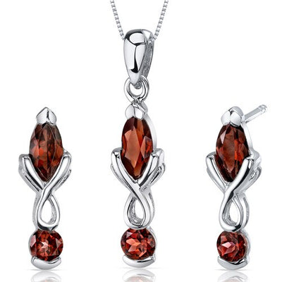 Garnet Pendant Earrings Set Sterling Silver marquise 3 Carats