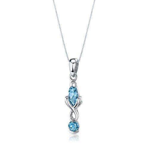 Swiss Blue Topaz Pendant Earrings Set Sterling Silver marquise