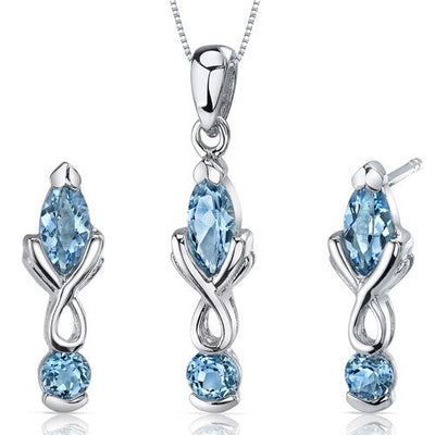 Swiss Blue Topaz Pendant Earrings Set Sterling Silver marquise