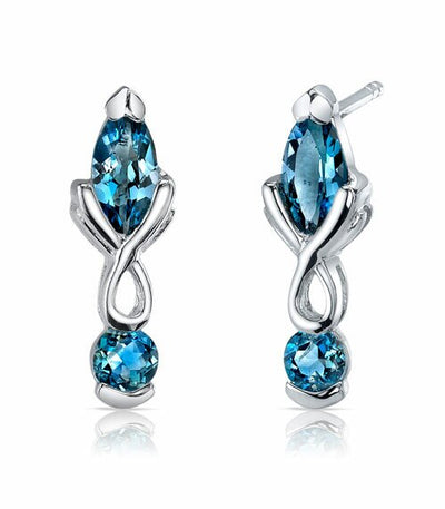 London Blue Topaz Pendant Earrings Set Sterling Silver marquise