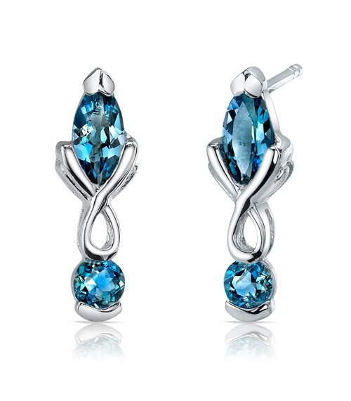 London Blue Topaz Pendant Earrings Set Sterling Silver marquise