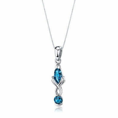 London Blue Topaz Pendant Earrings Set Sterling Silver marquise