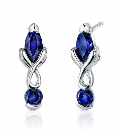 Blue Sapphire Pendant Earrings Set Sterling Silver marquise