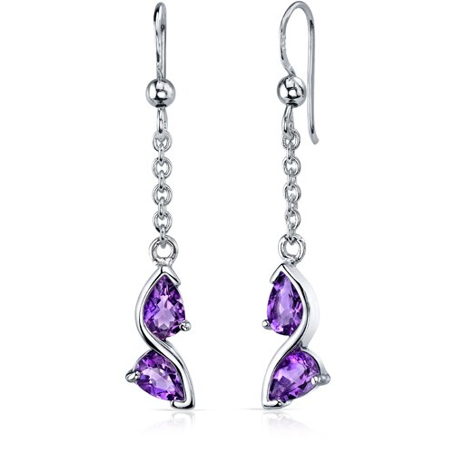 Amethyst Pendant Earrings Set Sterling Silver pear 1.5 Carats