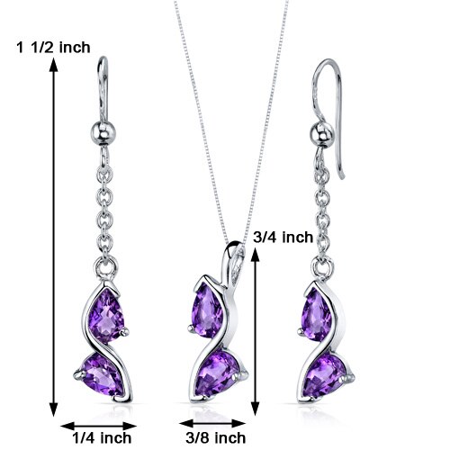 Amethyst Pendant Earrings Set Sterling Silver pear 1.5 Carats