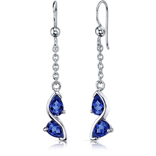 Blue Sapphire Pendant Earrings Set Sterling Silver pear 3 cts