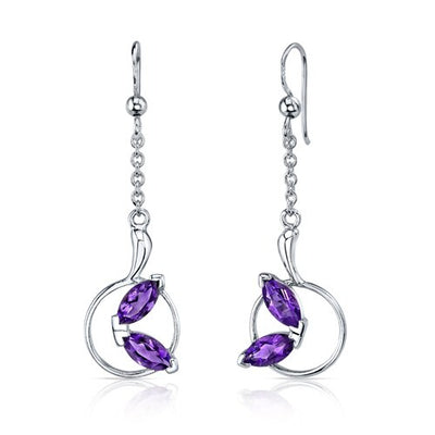 Amethyst Pendant Earrings Set Sterling Silver marquise 1.5 cts