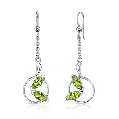 Peridot Pendant Earrings Set Sterling Silver marquise 3 Carats