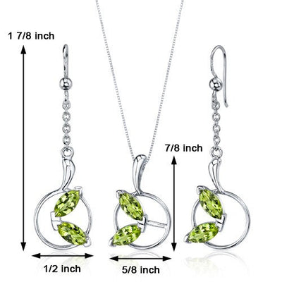 Peridot Pendant Earrings Set Sterling Silver marquise 3 Carats