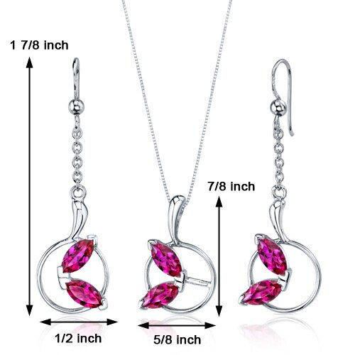 Ruby Pendant Earrings Set Sterling Silver marquise 4.5 Carats SS3722