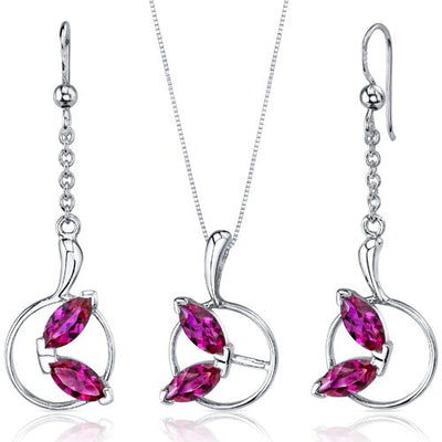 Ruby Pendant Earrings Set Sterling Silver marquise 4.5 Carats SS3722