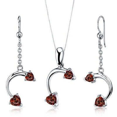 Garnet Pendant Earrings Set Sterling Silver Heart 2.25 Carats