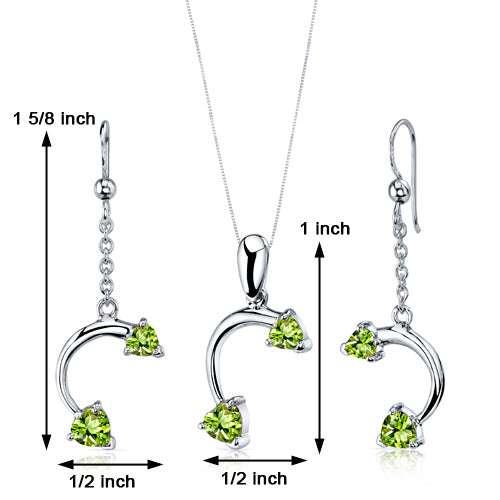 Peridot Pendant Earrings Set Sterling Silver 2.25 Carats