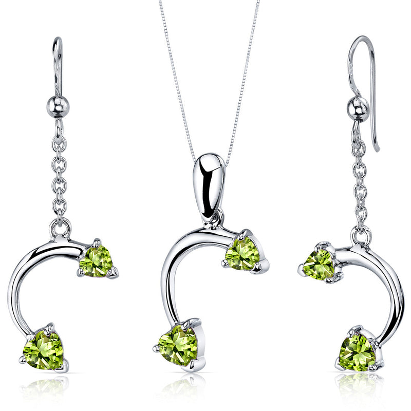 Peridot Pendant Earrings Set Sterling Silver 2.25 Carats