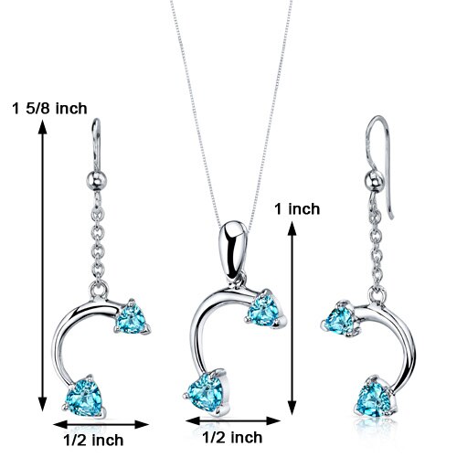 Swiss Blue Topaz Pendant Earrings Set Sterling Silver heart SS3732