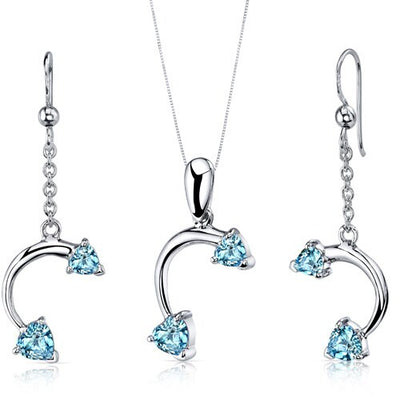 Swiss Blue Topaz Pendant Earrings Set Sterling Silver heart SS3732