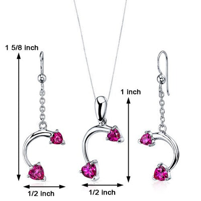 Ruby Pendant Earrings Set Sterling Silver heart Shape 2.25 cts SS3736