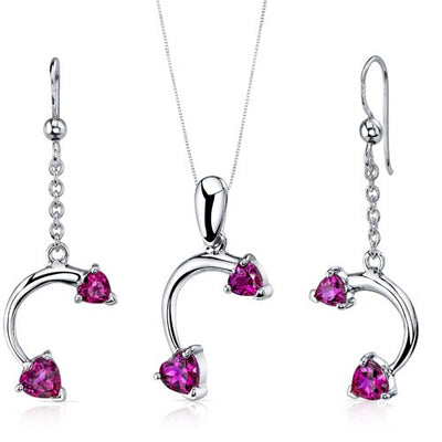 Ruby Pendant Earrings Set Sterling Silver heart Shape 2.25 cts SS3736