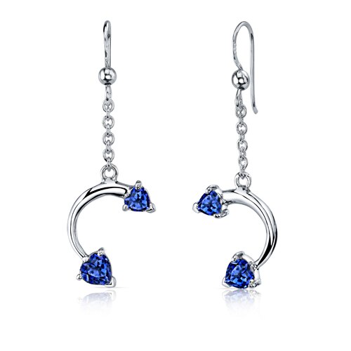 Blue Sapphire Pendant Earrings Set Sterling Silver Heart Shape 2.25 Carats