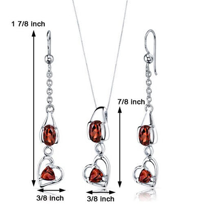 Garnet Pendant Earrings Set Sterling Silver oval Shape 2.25 cts