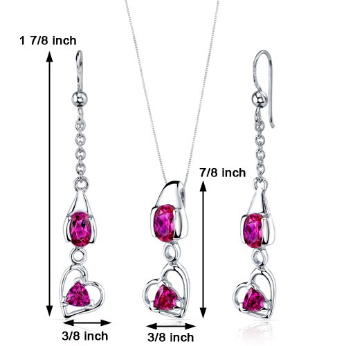 Ruby Pendant Earrings Set Sterling Silver oval Shape 2.25 carat