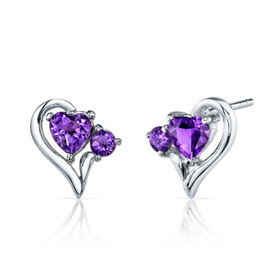 Amethyst Pendant Earrings Set Sterling Silver Heart 2.25 Carats