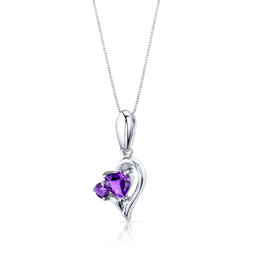 Amethyst Pendant Earrings Set Sterling Silver Heart 2.25 Carats