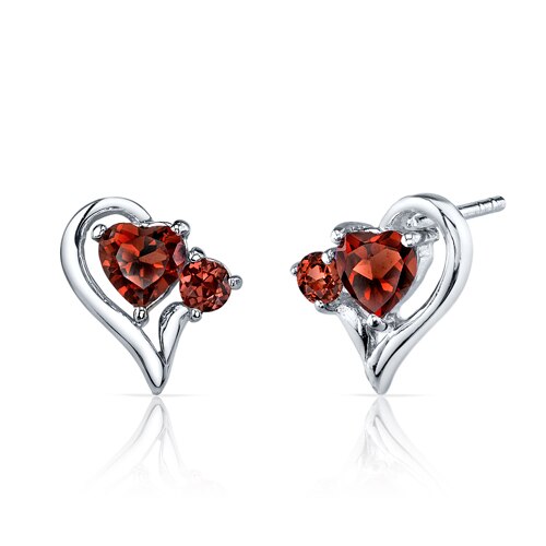 Garnet Pendant Earrings Set Sterling Silver Heart 2.25 Carats