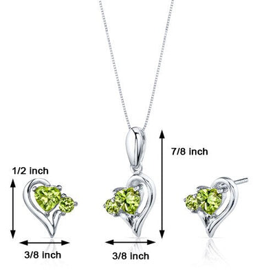 Peridot Pendant Earrings Set Sterling Silver Heart 2.25 Carats