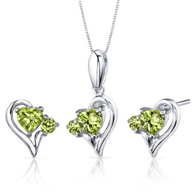 Peridot Pendant Earrings Set Sterling Silver Heart 2.25 Carats