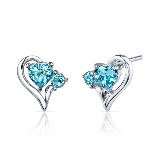 Swiss Blue Topaz Pendant Earrings Set Sterling Silver Heart