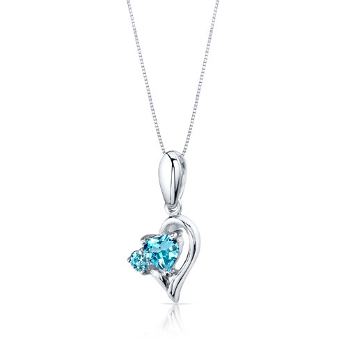 Swiss Blue Topaz Pendant Earrings Set Sterling Silver Heart