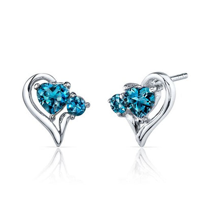 London Blue Topaz Pendant Earrings Set Sterling Silver Heart