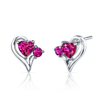 Ruby Pendant Earrings Set Sterling Silver Heart Shape 2.25 cts