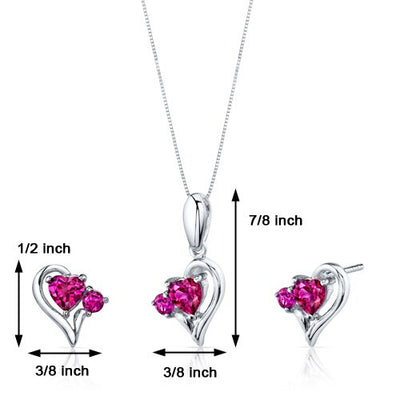 Ruby Pendant Earrings Set Sterling Silver Heart Shape 2.25 cts