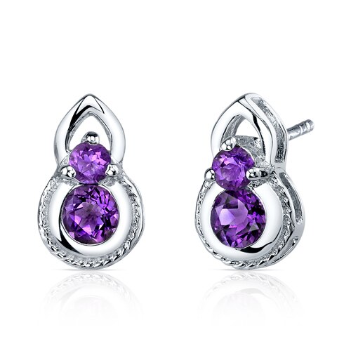 Amethyst Pendant Earrings Set Sterling Silver round 1.5 Carats